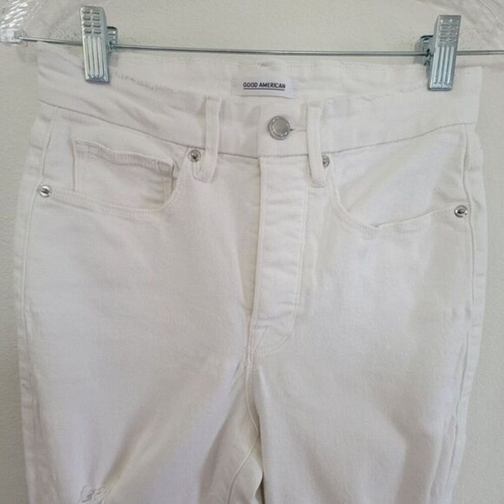 Good‎ American Good Boy Buttonfly Ripped Distressed Slit Jeans Sz 4 | 27 White - Picture 6 of 16